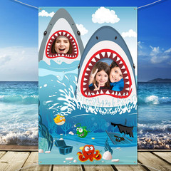 Shark Birthday Party Backdrop Ocean Theme Photo Banner 63×35.4 in Decor for Kids