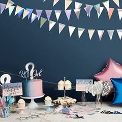 40Ft Iridescent Party Decorations Holographic Hanging Triangle Pennant Banner…