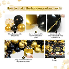 71 Pcs Black Gold Birthday Decorations Set, Balloons Banner Backdrop