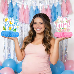 Boy Baby Shower Decorations Set – Kit with Blue Honeycomb Centerpiece, Baby Reve