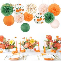 12 PCS Little Cutie Baby Shower Decorations Orange Green Paper Pom Poms