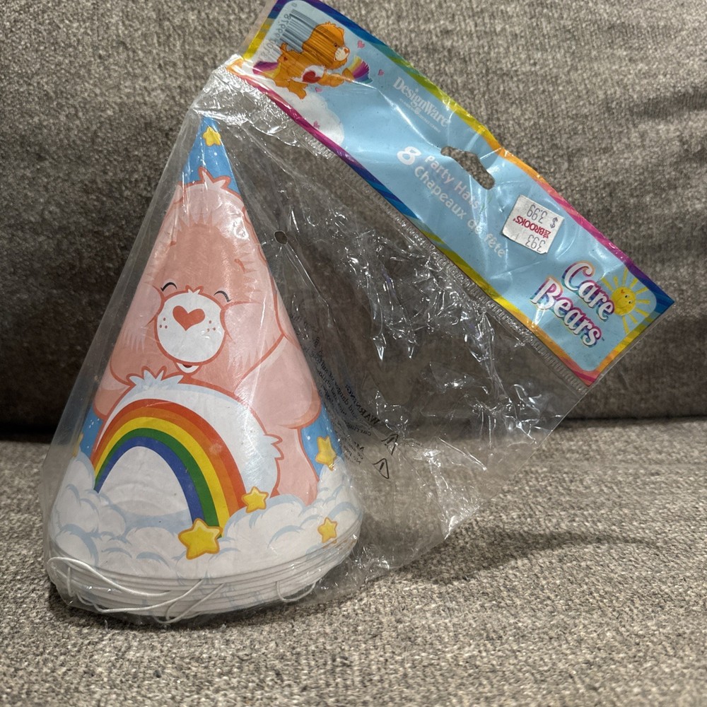 2002 Care Bear Party Hats American Greetings Rainbow Y2k Collectible Pack Of 8
