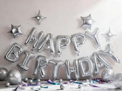 Silver Happy Birthday Banner Balloon Aluminum Foil 16 Inch Letter Party Decor