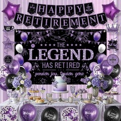 Retirement Party Decorations Women, Black and Purple Happy Retirement Banner …