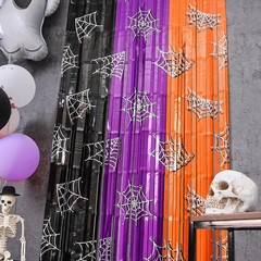 Halloween Tinsel Backdrop Curtains 3.3 X 6.6 Ft Orange Purple Black Streamers