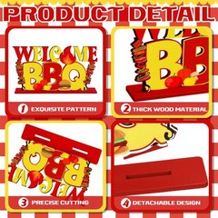 6 Pcs BBQ Wooden Table Centerpieces BBQ Wood Tabletop Signs Barbecue Themed P…
