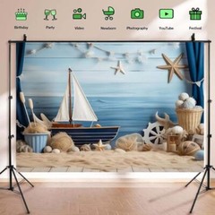 Nautical Rudder Theme Baby Birthday Background Sailboat Ocean Beach 6x4feet