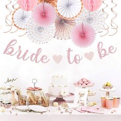 Pink Rose-Gold Bridal-Shower Party-Decorations Streamers White Rose-gold