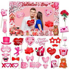 Valentines Day Photo Booth Props Red Pink Frame Heart Selfie Party Supply