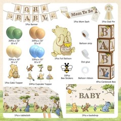 Classic Winnie Bear Baby Shower Decorations Neutral All-In-One Pooh Baby Shower