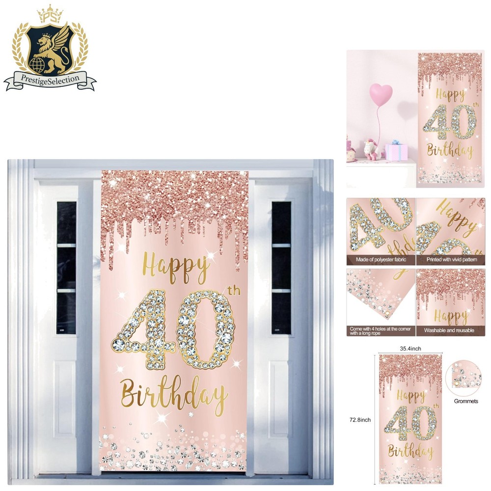 Gorgeous Pink Rose Gold 40th Birthday Door Cover – Lightweight and Easy to Hang