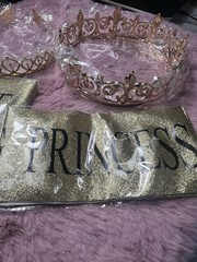 Retrowavy 4 Piece Home Coming Prince,princess Tiara Shiny Satin Role (gold)