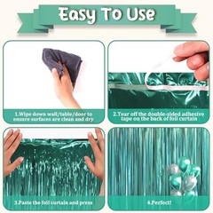 .x 6.6 ft Foil Fringe Backdrop Curtains, Tinsel Streamers Party 3 Retro Green