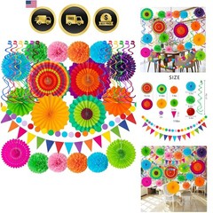Cinco De Mayo Party Decorations Fiesta Multi Color Paper Fans Pom Poms Swirls