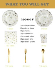 CONRADY 200 PCS Gold Star Disposable Party Dinnerware Set,25pcs Paper Plates,…
