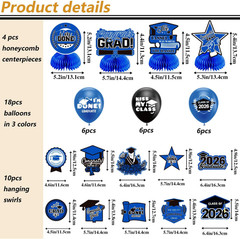 Graduation Decorations 2026 Blue Set – Grad Decor with Congrats Grad Banner,Clas