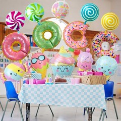 Ice Cream Balloons Donut Party – 14 Pcs Sweet Candy Round Pastel Foil Mylar D…
