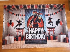 Ninja-Themed Happy Birthday Backdrop 7ft x 5ft for Kids