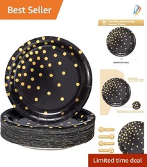 Chic Black and Gold Disposable Dessert Plates – 50 Count for Birthdays & Events