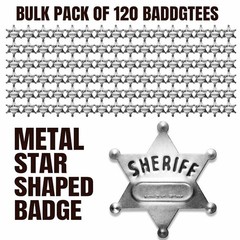 Metal Sheriff Badges – (Pack of 24) Silver Star Name Badges with Stickers for…