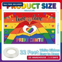 Pride Decorations – Love is Love Banner Backdrop, LGBTQ, Lesbian & Gay Pride Ban