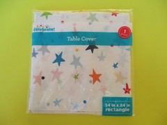 BRIGHT STARS plastic tablecloth 54″ x 84″ White background with Stars