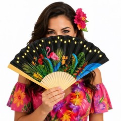 12pc Exotic Flowers & Flamingos Folding Paper & Wood Hand-Held Fans Favors #817