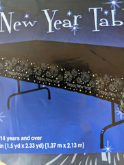 New Years Rectangular Plastic Tablecover 24″ x 84″ New Year Table Cover NIP