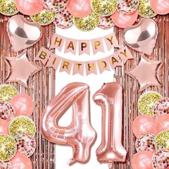 Rose Gold 41st Birthday Party Decorations Womens Happy Bday Supplies Prop