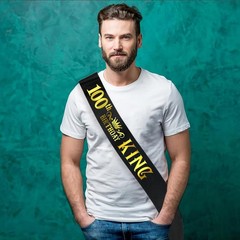 100th Birthday King Sash Men Funny Party Supplies Black Gold Crown Decor