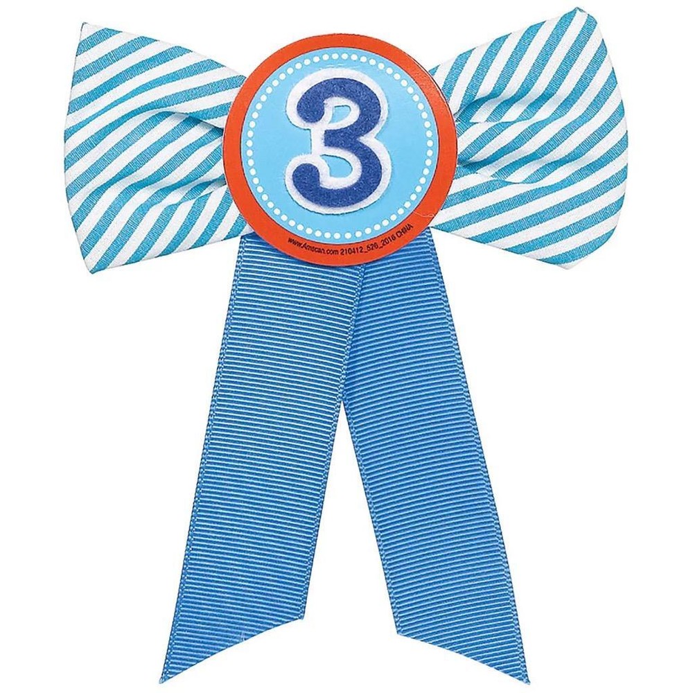 Blue White Stripe Bowtie 3rd Birthday Award Ribbon 1 Per Package New