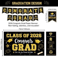 Graduation Decorations Class of 2026 – 18in, 12in, 10-inch, C2 Black and Gold