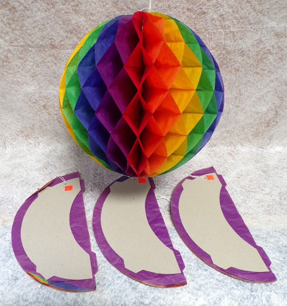 4 PAPER PARTY HANGING DECORATION 12″ ROUND SPHERE BALL COLORFUL RAINBOW FIESTA