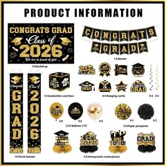 2026 Graduation Decorations – Black Gold Congrats Grad Party Supplies