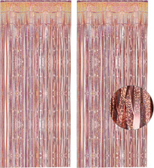 Rose Gold Tinsel Curtain Party Backdrop – Foil Fringe Curtain Streamers for Bac