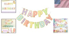 Elegant 9ft Pre-Strung Happy Birthday Banner in Macaron Colors – No DIY Needed