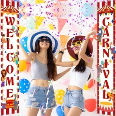 2 Pcs Carnival Decoration Porch Banner Welcome to the Circus Door Banner Hall…