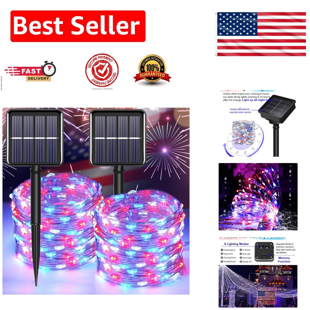 Flexible 66ft Solar LED Fairy Lights – 200 Count for 4th of July & Memorial Day