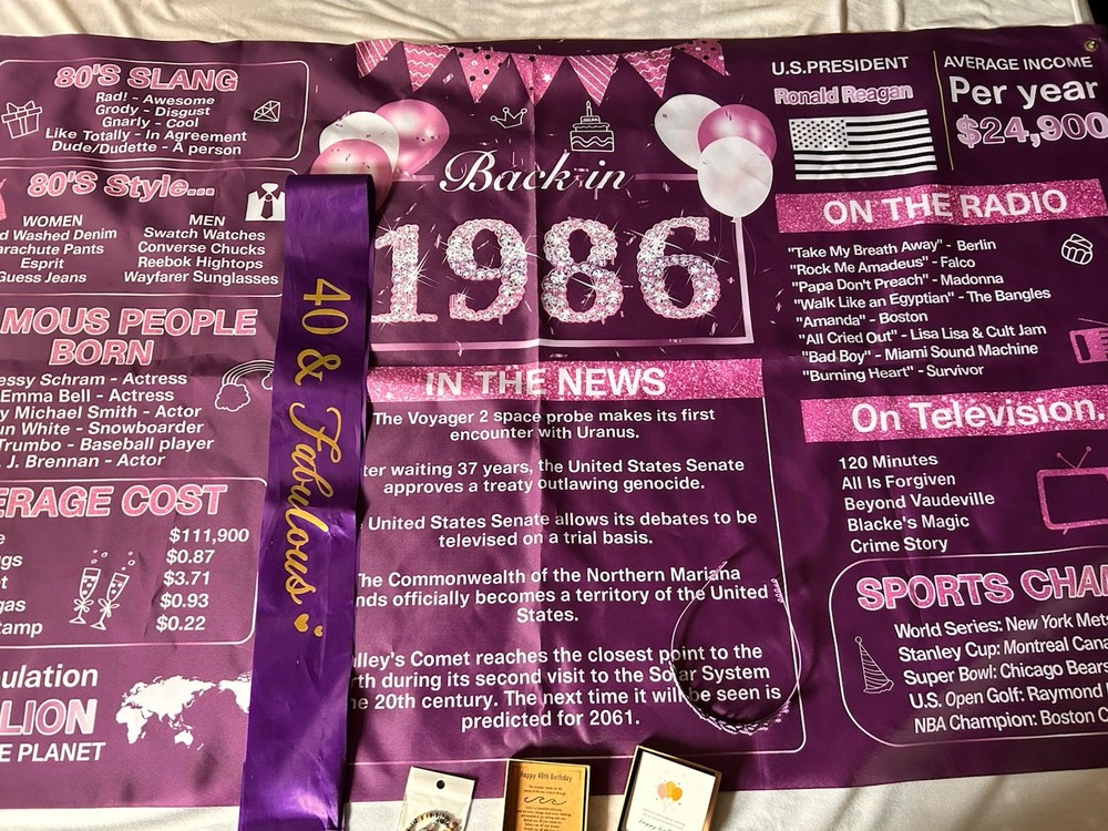 40th Birthday Decorations And Gift for Women 1986 Happy 40th Birthday