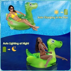 Inflatable Pool Floats Adult with Solar LED Light Up Dinosaur Adult Pool Floa…