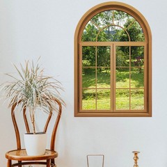 3D Wall Stickers Fake Window Stickers,Arched Garden Scenery View Green