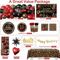 258Pcs Cheetah Print Birthday Decorations, One-Stop Set for 25 People, Includes