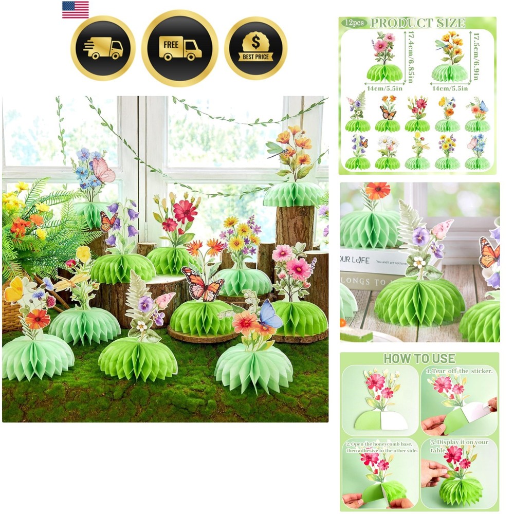 Green Flower Honeycomb Table Centerpieces for Party Decorations 12pcs