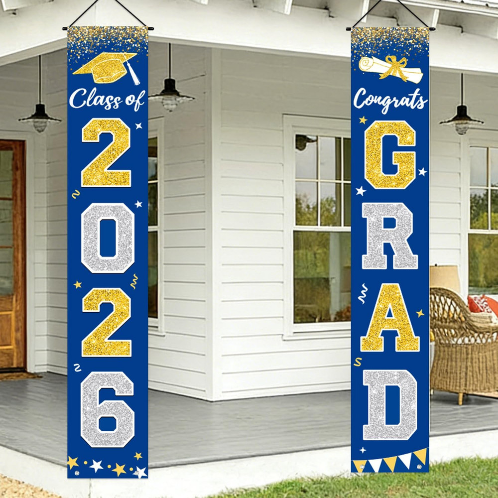 Graduation Decorations 2026, Blue and Gold Door Porch Signs, Graduation Banner C