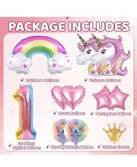Unicorn Birthday Decorations for Girls, 11pcs Unicorn Balloons Set with Rainbow