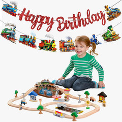 Retro Train Birthday Party Decorations Vintage Train Theme Banners Red Glitter H