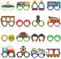 32 Pcs Train Party Decoration Train Themed Paper Eyeglasses Photo Booth Props Tr