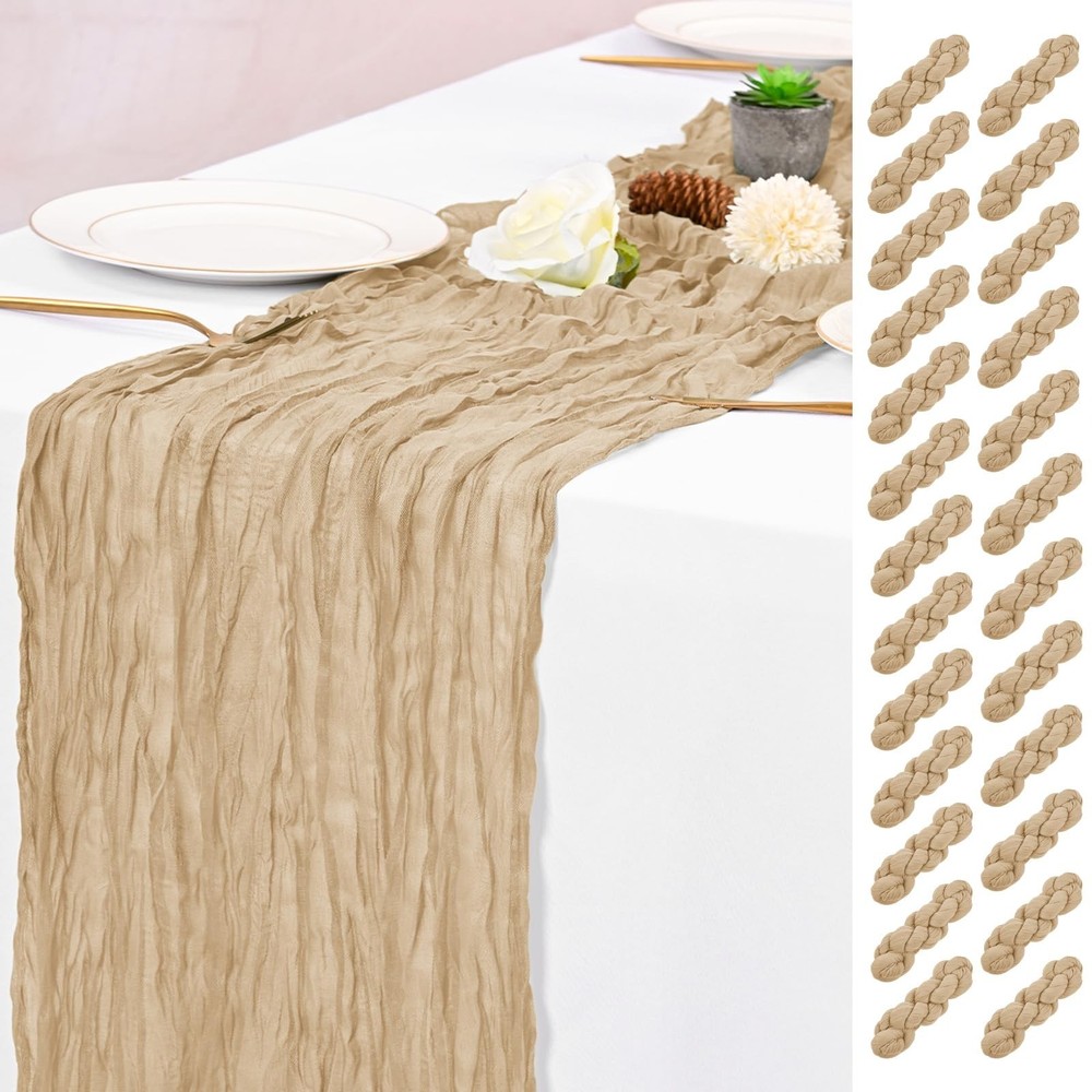 25 Pack Beige Table Runner 17 x 108inch Cheesecloth Table Runner Boho Gauze T…