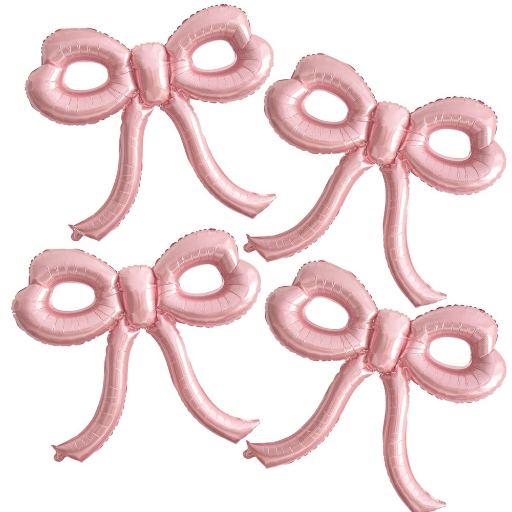 4 Pcs Pink Bow Balloons Bow Party Decorations for Girl Women Pink Bow Birthday