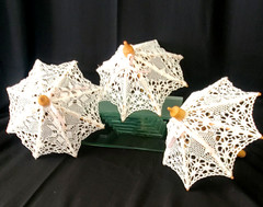 WHITE ASSTD BATTENBURG + OTHER LACE MINI PARASOL PARTY/SHOWER FAVORS – LOT OF 12